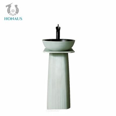 China Pedestal de cerámica de colores OEM Lavadora de cuenca redonda Pedestal de fregadero estilo americano en venta