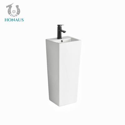 China Luxury Modern Full Pedestal Hand Wash Basin Self Cleaning Square Type en venta
