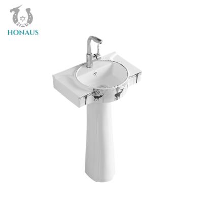 China Ceramic Slim Full Pedestal Wash Basin Hand Wash Basin Pedestal Sink Customised Pattern à venda