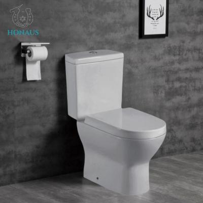 China Gravity Flushing Ceramic Bathroom Two Piece Toilet Bowl Floor Mounted for sale