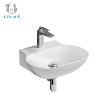 China Modern Streamlined Surfaces Bathroom Wall Hung Bain Sink Hand Wash Wall Mounted Te koop
