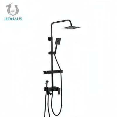 China Luxury Black Stainless Steel Rainfall Shower Head Set Concealed Shower Bath Faucet for sale