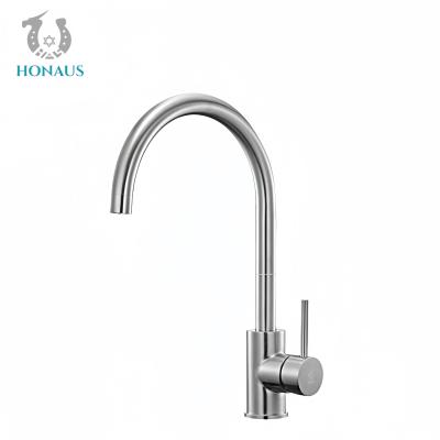 China Brushed Surface Stainless Steel Kitchen Faucet Cold Hot Water Long Lasting Anti Splash Deck Mounted for sale