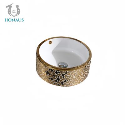 China Golden Bathroom Countertop Basin Electroplating Surface Middle East Luxury for sale