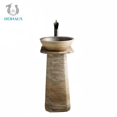 China Innen-Außen-Full-Pedestal Waschbecken Keramik Retro-Design zu verkaufen
