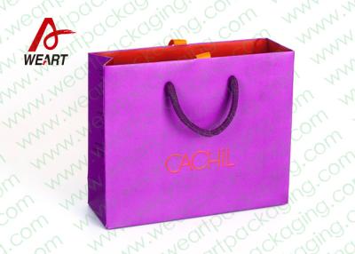 China Small Purple Coloured Paper Party Bags With Handles 110 * 50 * 190mm for sale