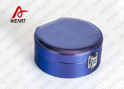 China Round Blue Cosmetic Gift Box With Metal Button , Cardboard Cosmetic Packaging Inside Black Velvet Material for sale