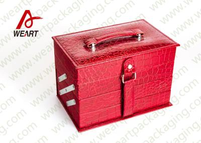 China Closed Red Round Makeup Customized Paper Box With Handle & Mirror for sale