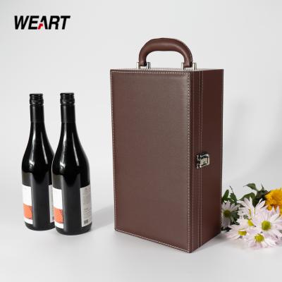 China Customized two bottles of high-quality PU leather sewing red wine packaging box with bottle opener and other accessories for sale