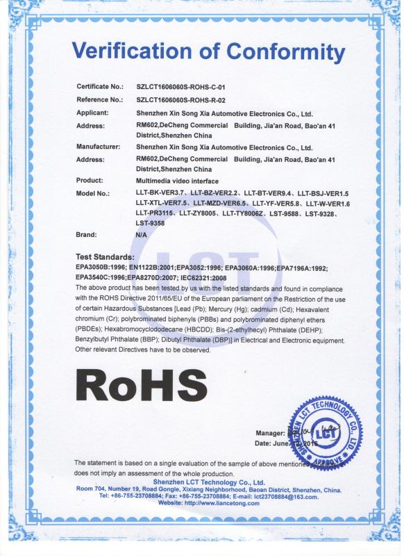 ROHS - Shenzhen Xinsongxia Automobile Electron Co.,Ltd