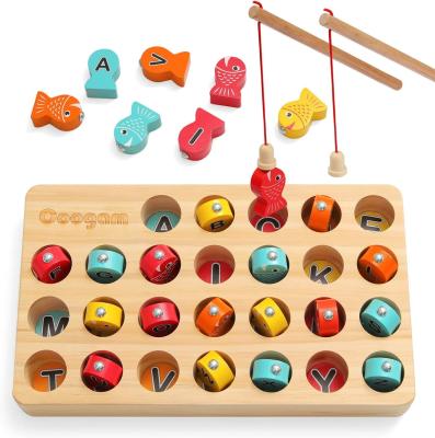 China STEM Learning Wooden Magnetic Fishing Game Montessori Letters Cognition Toy for sale
