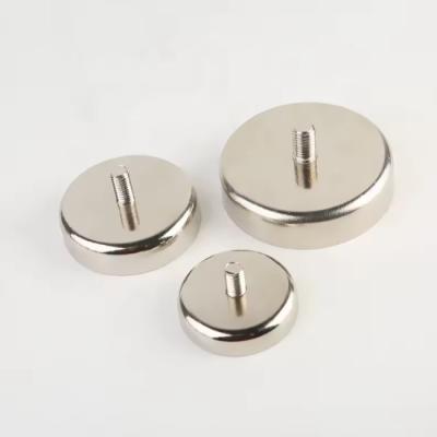 China Neodymium Pot Magnet With External Thread Nickel Coating Magnetic Pot for sale