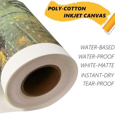 China Water Based Poly-Cotton Inkjet Canvas 240gsm White Matte Canvas Roll  36