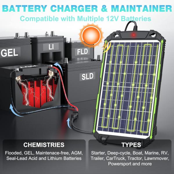 Quality 10W 12V Waterproof Solar Battery Charger Maintainer for Car Boat Marine RV for sale