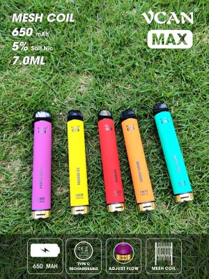 China Vcan Max 2600 Puffs Disposable Vape Pen 5% 2% Nicotine Rechargeable Airflow Mesh Coil for sale