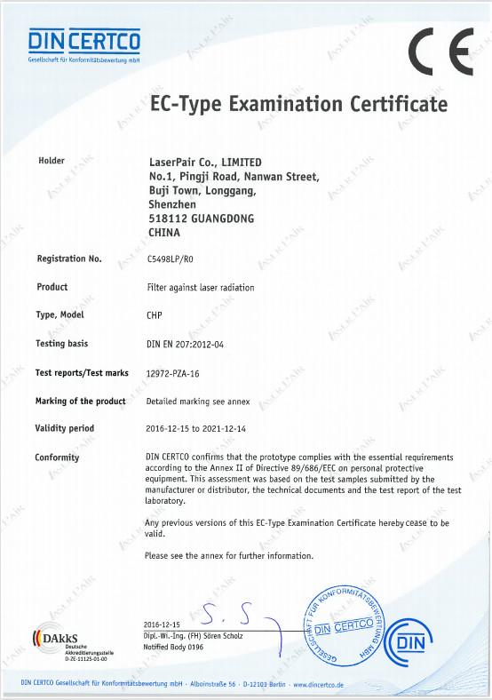EU Type-Examination Certificate of CHP - LaserPair Co., Limited