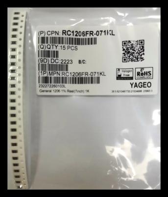 China 7 Inch Dia Reel Thick Film Chip Resistors 1206 Coating 1KΩ ± 1% General en venta