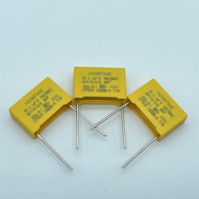 China Yellow 0.1uF X2 Safety Capacitor Fireproof Solvent Resistant for sale
