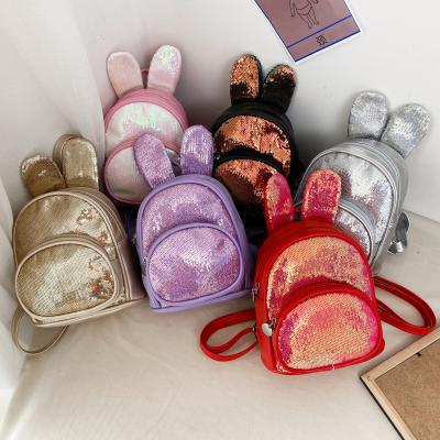 China Hot Selling Waterproof Rabbit Ears Sequined Backpack For Kids Cute Mini Backpack Girls PU Leather Shoulder Bags for sale