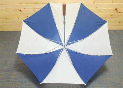 China Manija de madera enorme del paraguas azul y blanco del golf, paraguas largo del golf del eje en venta