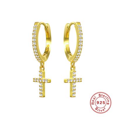 China Fashion Cross Hoop Earrings Ear Gold Plated Punk Jewelry Hip Hop Cross Earrings For Men Women for sale