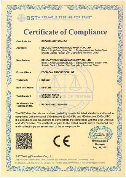 CE Certificate - Delicacy packaging machinery co., ltd.