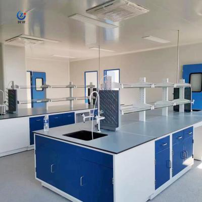 China Banco de la isla de laboratorio blanco con 4 cajones y 2 estantes para experimentos de laboratorio en venta