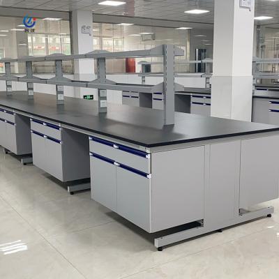 China White Lab Island Bench Alkali Resistant Workstation With 4 Wheels 2 Lockers for sale