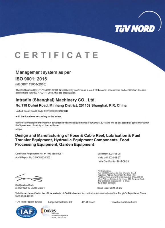 ISO9001:2015 - Intradin（Shanghai）Machinery Co Ltd