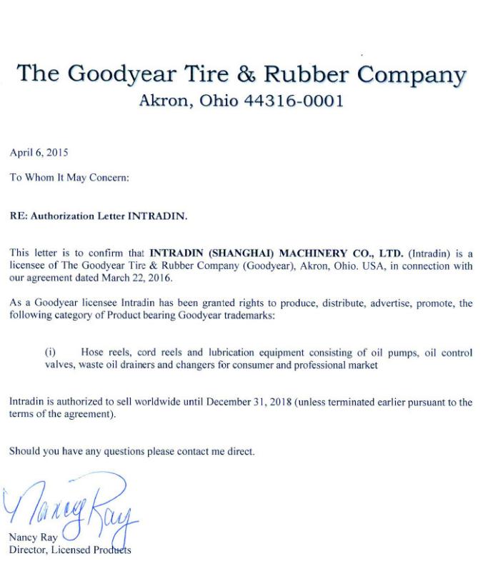 Authorization Letter by Goodyear - Intradin（Shanghai）Machinery Co Ltd