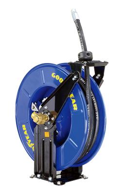 China Medium Pressure 2320psi / 160bar retractable water and oil reel hose with dual pedestal base and double supporting axle for sale