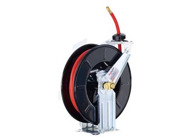 China Floor Mount Steel Air And Water Hose Reel With Dual Pedestal Adjustable Arm for sale