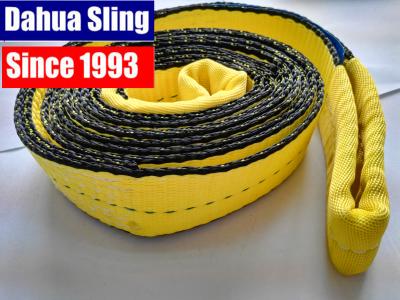 China Yellow 2 Inch Synthetic Flat Lifting Slings , 3100 lbs Crane Slings Rigging With Flat Folded Eye for sale