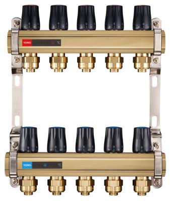 China 6123 Brass Water Distribution Manifolds Branches Supply / Return Flowrate Tunable with Realtime Temp. Reader for sale