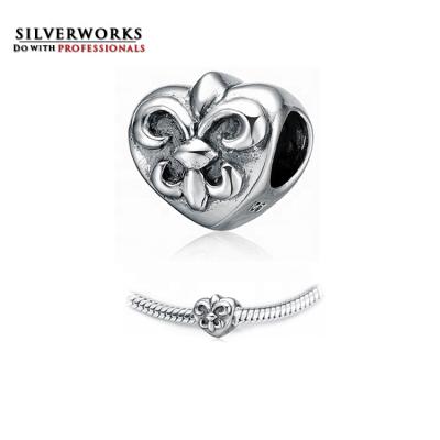 China Antique 925 Sterling Silver Men's Fleur De Lis Bead Charm Bead Fit Men's Fleur De Lis Bracelets for sale