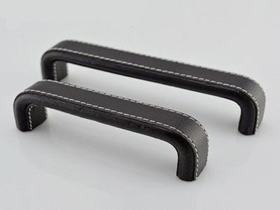 China Square Arched Black Leather Furniture Handles Aluminum Cover Leather Pulls Elegant Dresser Knobs for sale