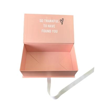 China Ribbon Closure Clothing Packaging Box Stamping Logo Custom Shape Rigid Box for sale
