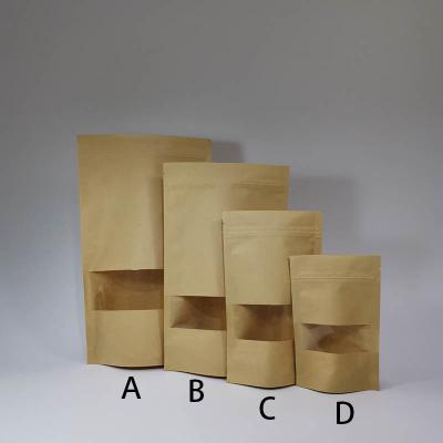 China 300x180mm 7 Inch Kraft Paper Pouches , Kraft Paper Stand Up Pouch With Window for sale