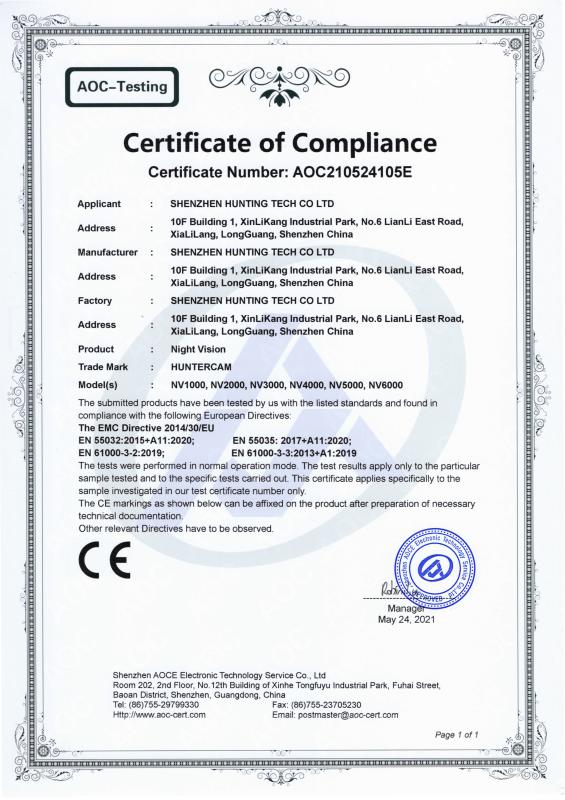 CE - Shenzhen Hunting Tech Co., Ltd.