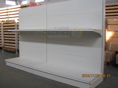 China White Slatwall Back Retail Gondola Shelving For Chain Shops / Convenience Store for sale