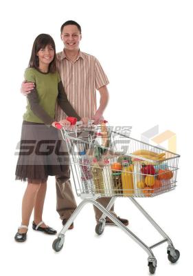 China Metal Supermarket Shopping Trolley , Grocery Shopping Trolleys Zinc Plated Surface for sale