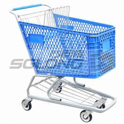 China 125mm Caster Supermarket Shopping Cart Plastic Grocery Carts 20Kg Unit Weight for sale