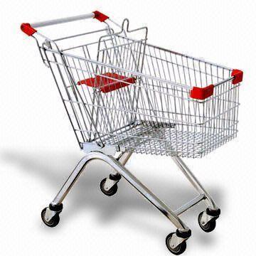 China 180 Litres Volume Supermarket Shopping Trolley Cart With Flat / Travelator Caster for sale