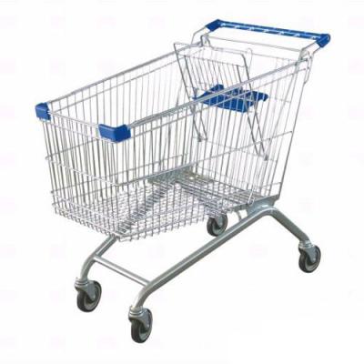 China Steel Material Unfolding Supermarket Trolleys Wire Shopping Basket With Wheels for sale
