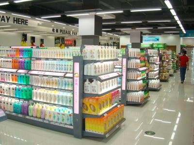 Chine Étagère de lavage commode personnalisable de lotion, présentoirs cosmétiques en verre à vendre