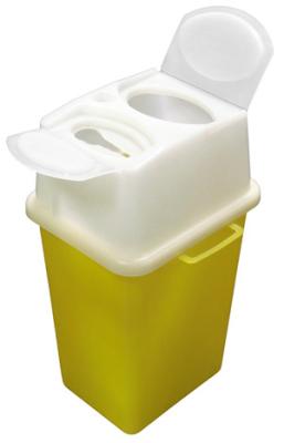 China Syringe Needle Medical Sharps Container , Yellow Sharps Bin 1L BS7320 Standards for sale