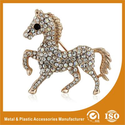 China Crystal Rhinestone Handmade Horse Brooches Jewellery Gold Plated for sale