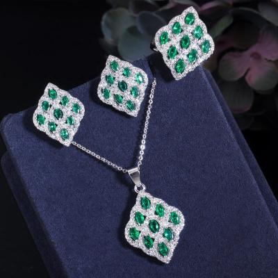 China CZ modern tribal beaded cubic zirconia stone silver Necklace Bracele Earring Ring jewelry set necklace set jewelry set for sale