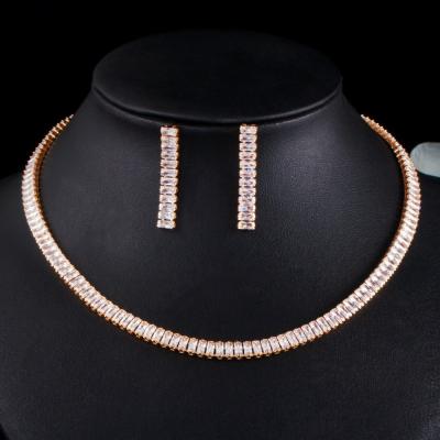 China White Gold Color Luxury Bridal CZ Crystal Necklace Dark White Crystal CZ Necklace Earring Silver Wedding Jewelry Sets for sale