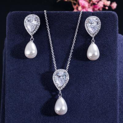 China Ladies Luxury CZ Zircon Bridal Wedding Jewelry Sets Exquisite Necklace Earring Set Jewelry For Women for sale